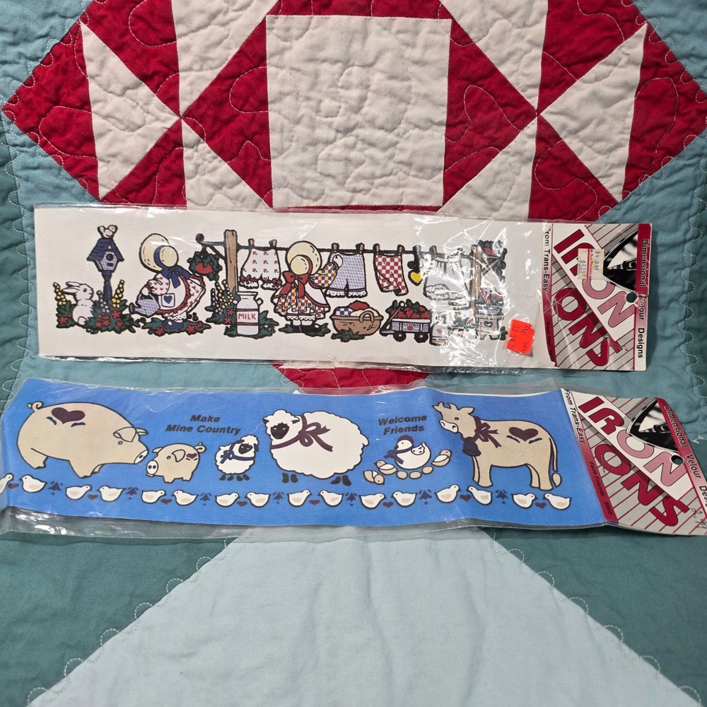 Trans-Easy Iron-Ons Country Farm Animal Sunbonnet Sue Transfers Blue White Multi
